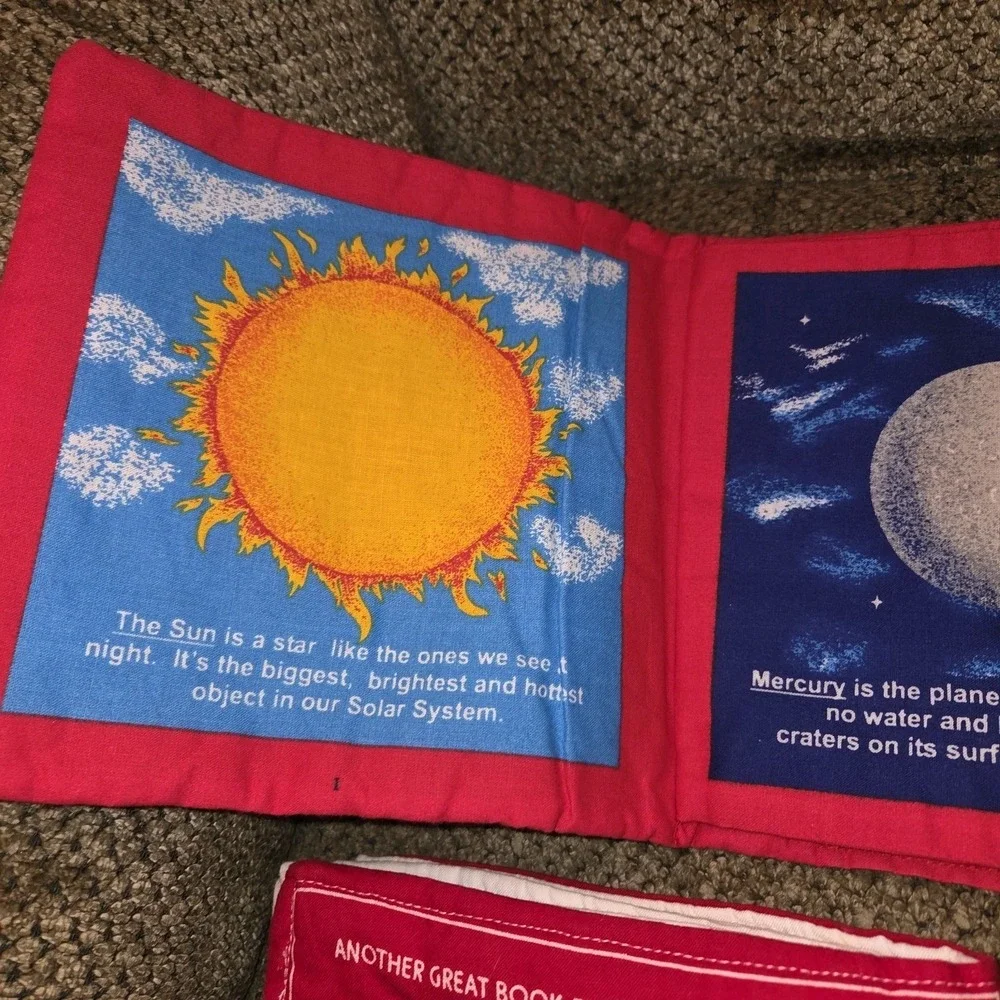 3 VTG fabric childrens books Learning w/Teddy DEXTER the DINOSAUR Solar System